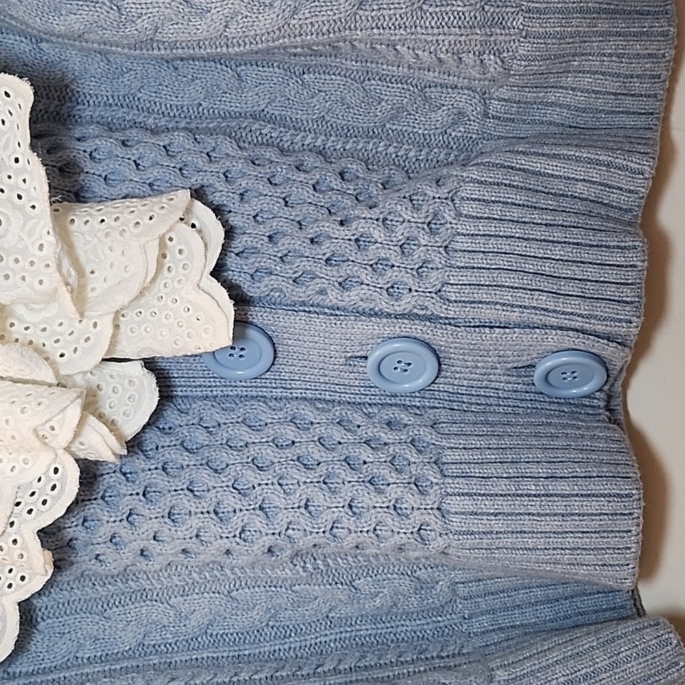 Sea NY Melanie cable-knit cropped cardigan light blue wool Broderie Collar XS - Picture 9 of 16